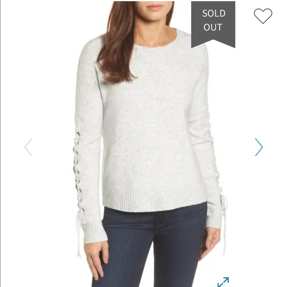 Halogen Lace-Up Sleeve Sweater Gray Wool